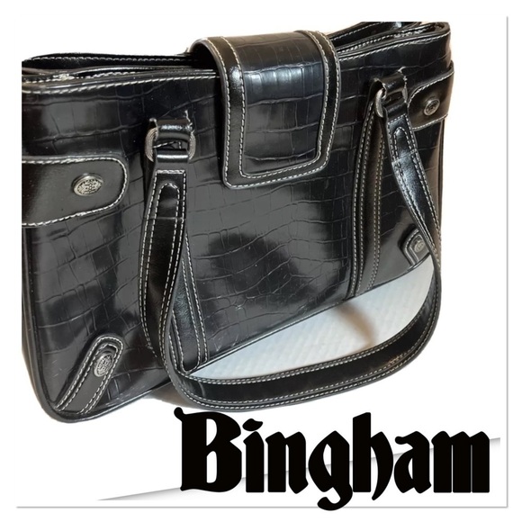 BINGHAM GORGEOUS WESTERN SHOULDER HOBO BAG VEGAN LEATHER BLACK - Picture 1 of 9